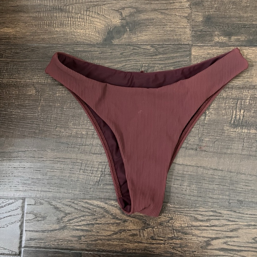 Berlook String Bikini Set XS Triangle Top Cheeky Bottoms NWT Brown Ribbed Padded - Picture 2 of 6